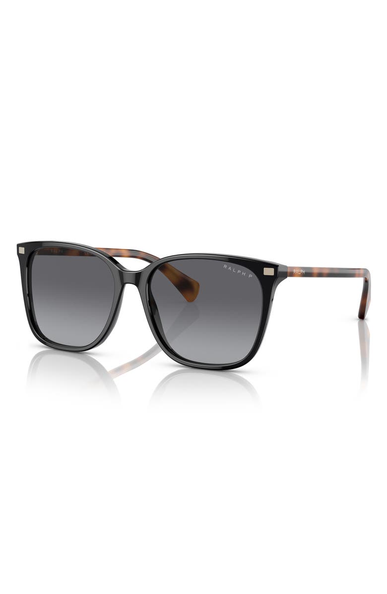 RALPH 56mm Polarized Square Sunglasses, Alternate, color, Shiny Black / Brown