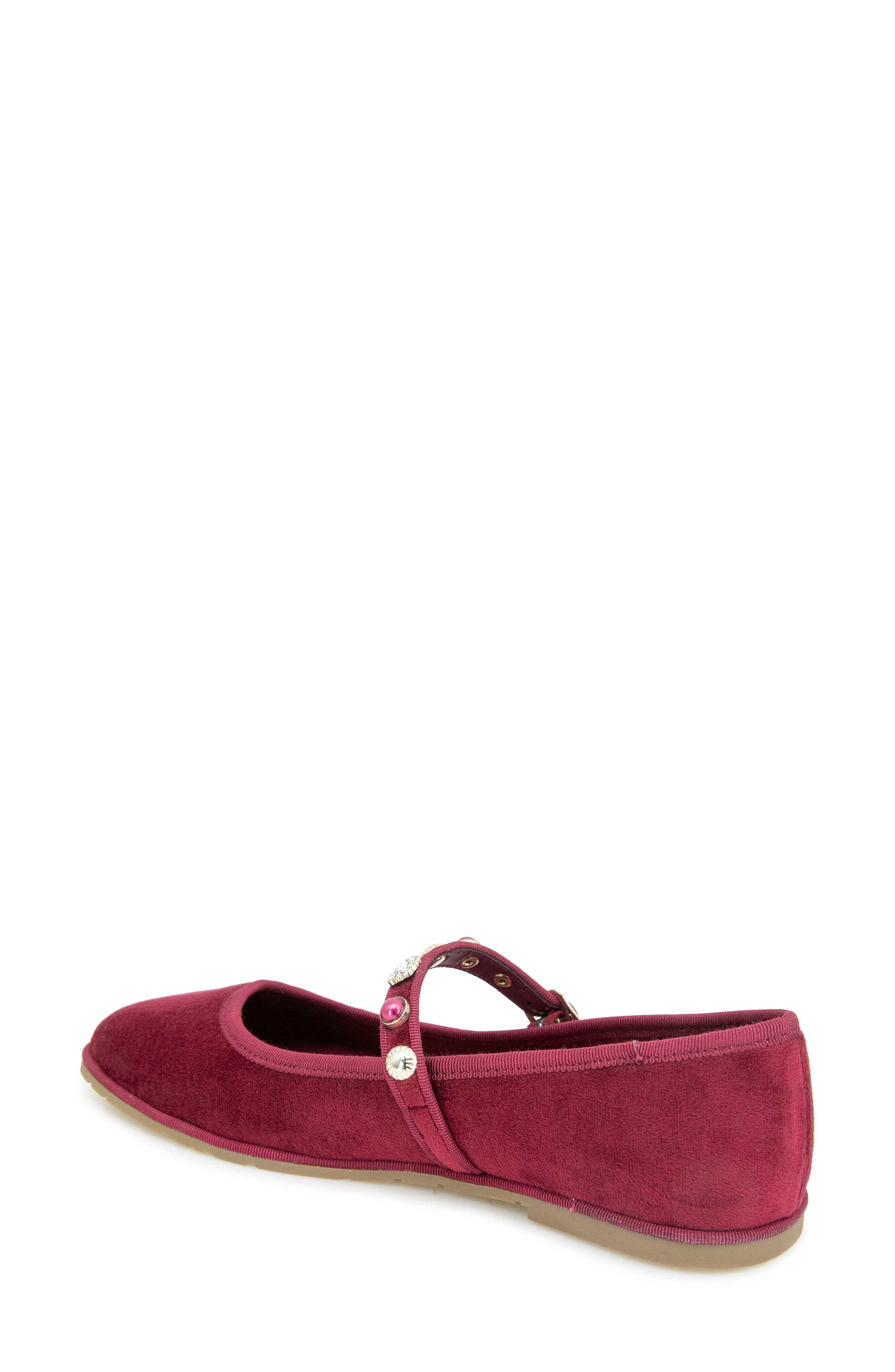 Reaction Kenneth Cole Elda Embellished Mary Jane Flat, Alternate, color, Dark Red Velvet