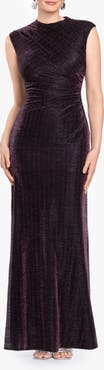 Betsy & Adam Metallic Crinkle Ruched Gown