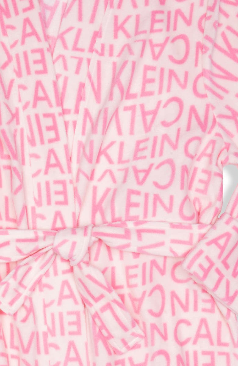 Calvin Klein Cozy Fleece Robe, Alternate, color, Pink Calvin Wave