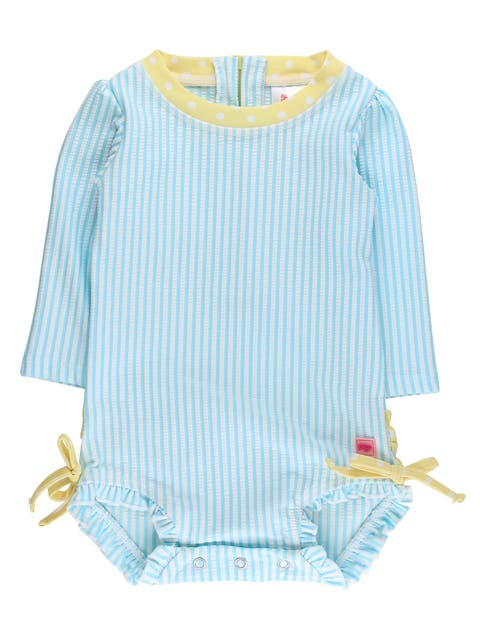 Girls Seersucker Long Sleeve UPF50+ One Piece Rash Guard