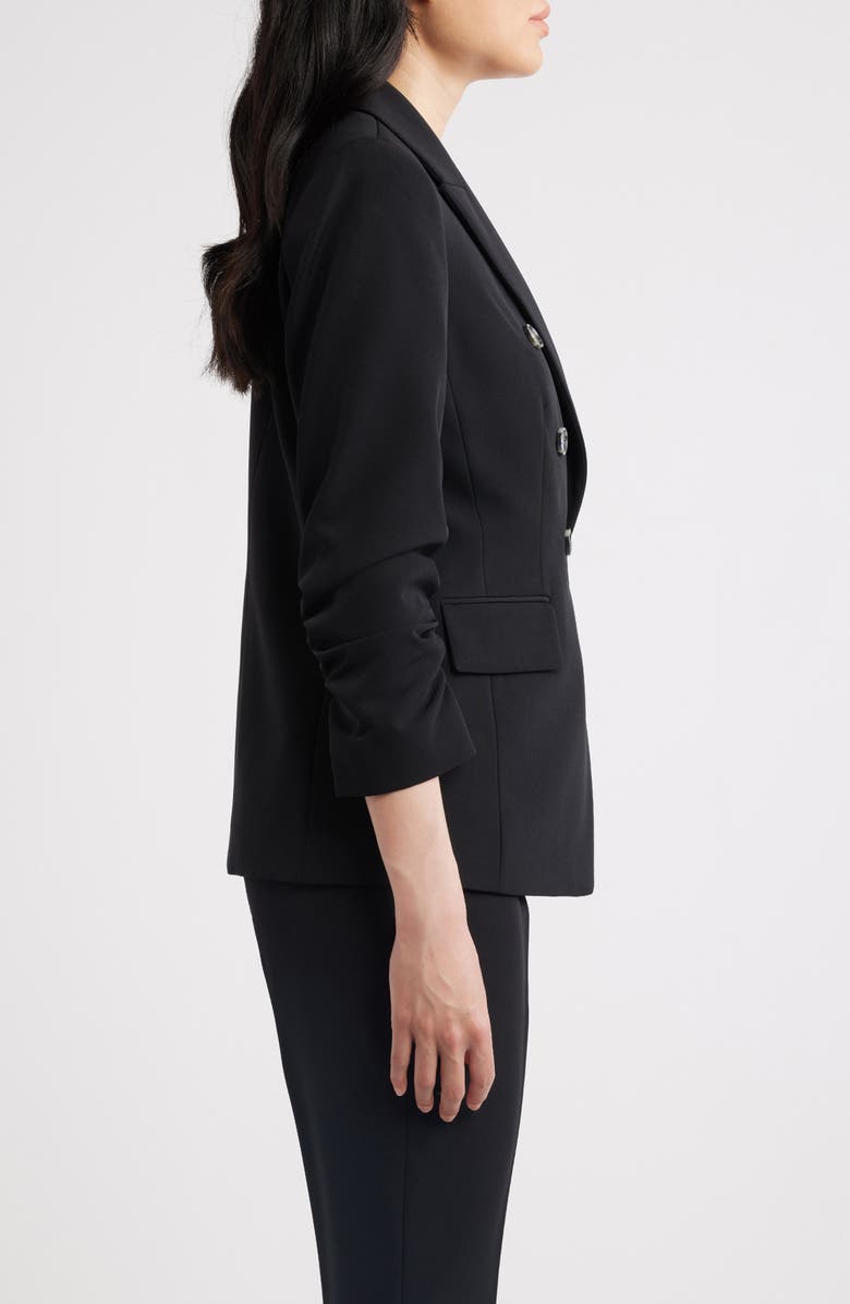 Tahari ASL Double Breasted Ruched Blazer, Alternate, color, Black