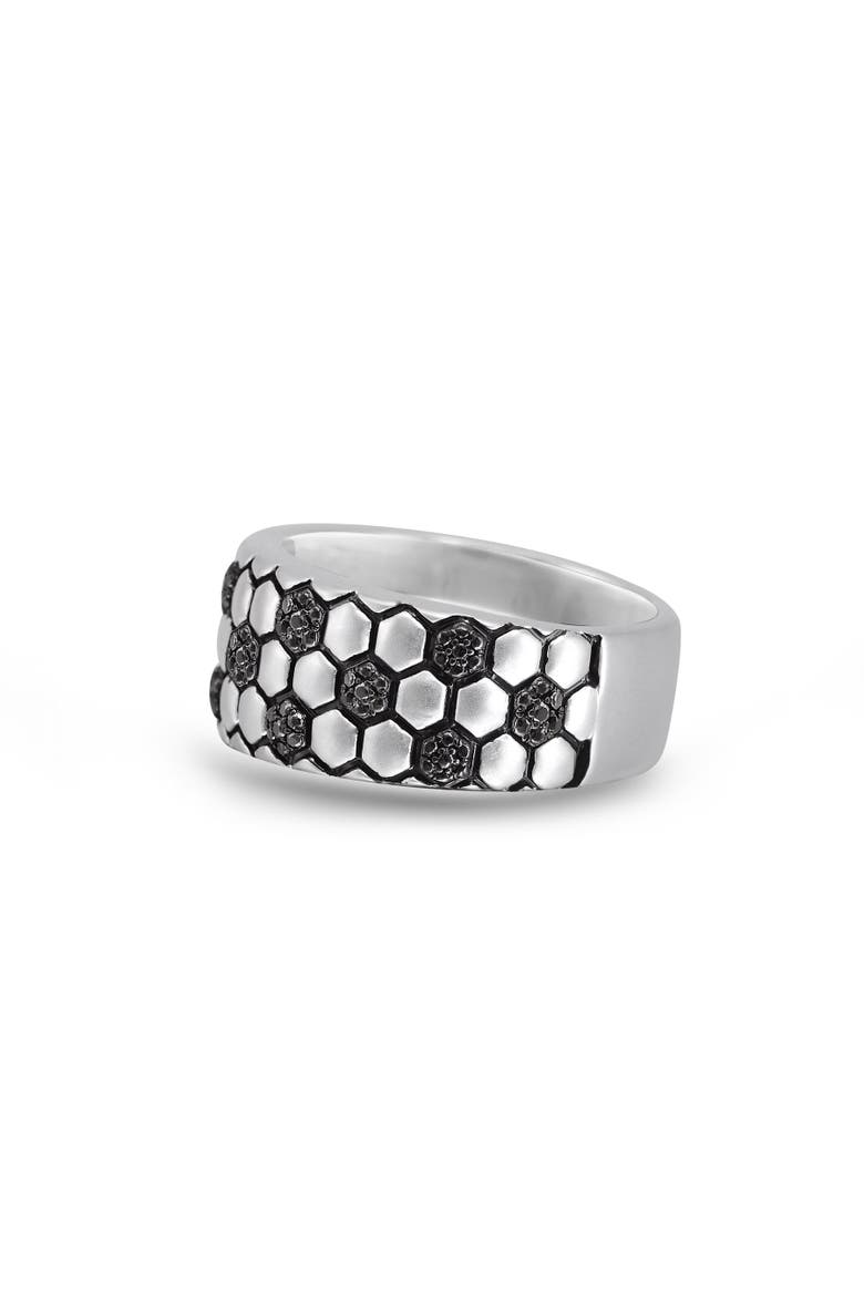 Soccer Football Silver & Black Diamond Band Men Ring, Alternate, color, Silver