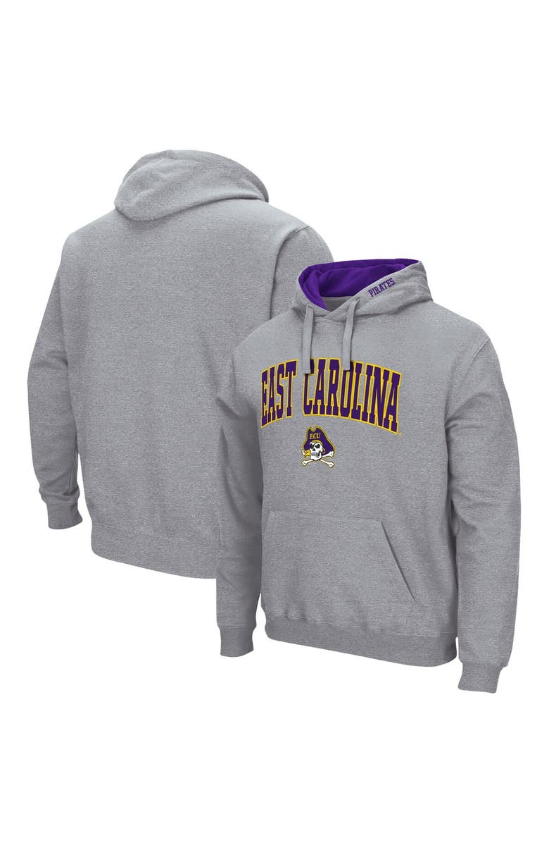 COLOSSEUM Men's Colosseum Heathered Gray ECU Pirates Arch and Logo Pullover Hoodie, Main, color, Heather Gray