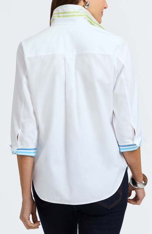 Foxcroft Margie Three-quarter Sleeve Cotton Button-up Shirt In White