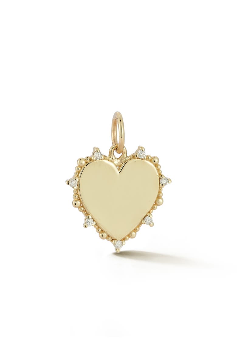 Ember Fine Jewelry 14K Yellow Gold Diamond Heart Charm Beaded Necklace, Alternate, color, Gold