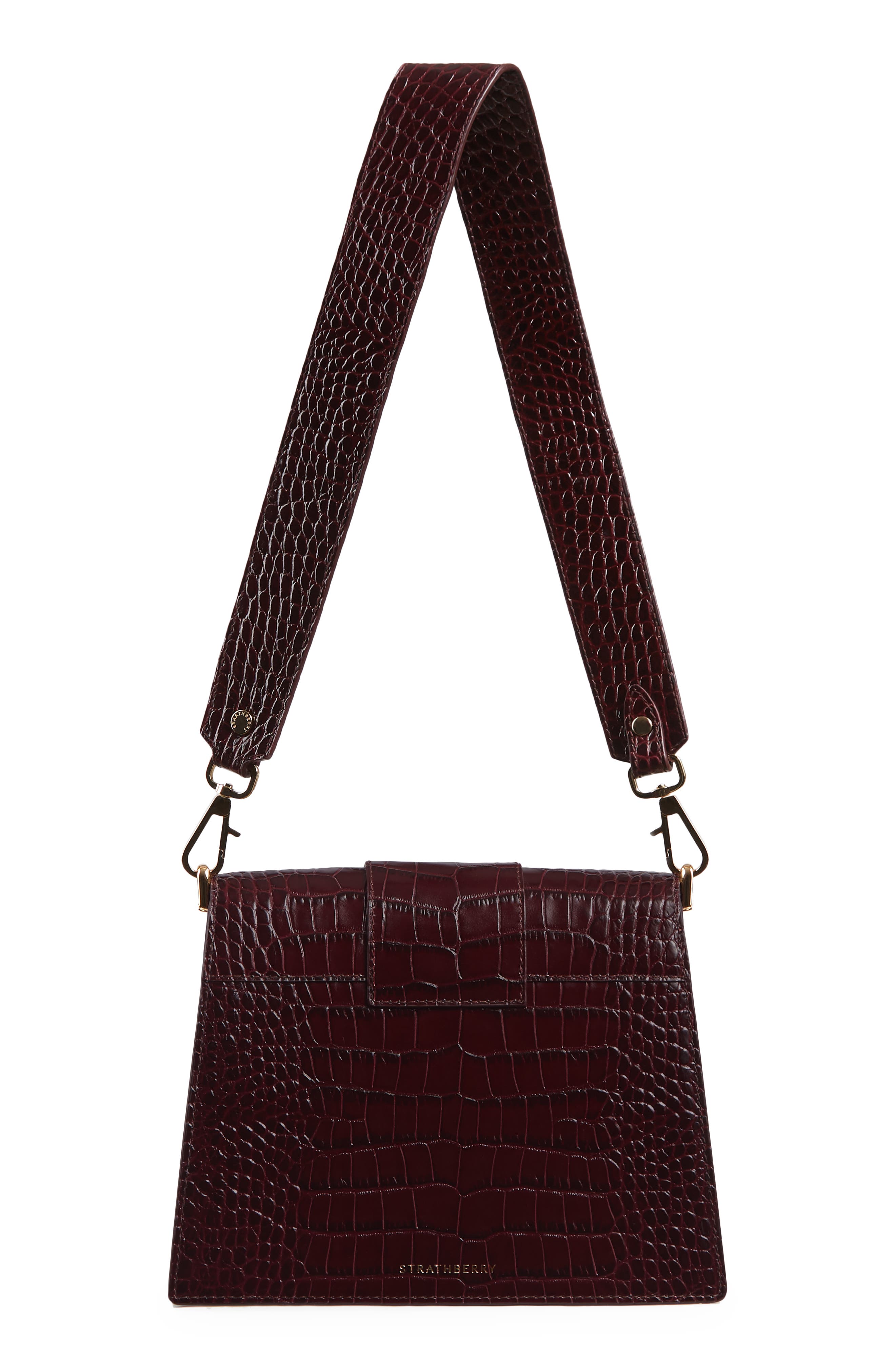 Strathberry Box Crescent Croc Embossed Shoulder Bag, Alternate, color, 