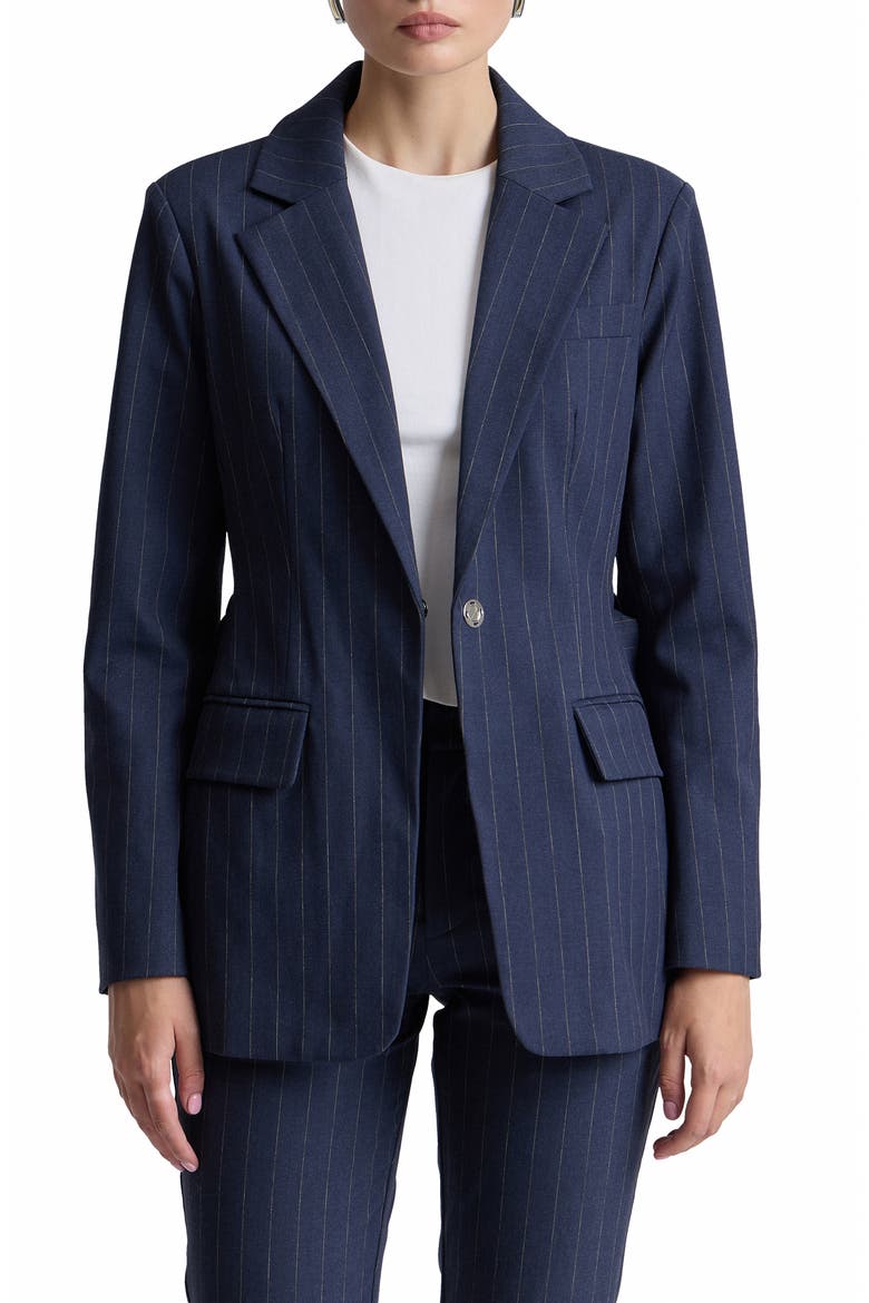 Pinstripe Belted Blazer, Alternate, color, NAVY-WHITE