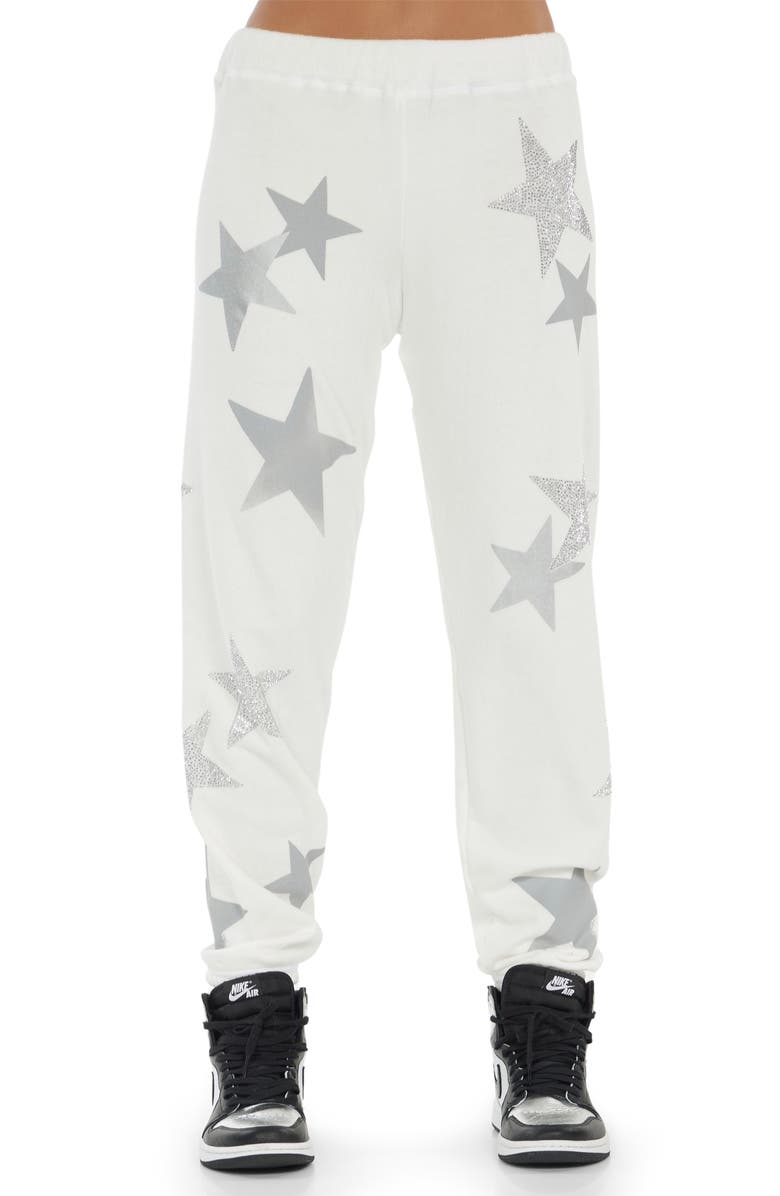 Lauren Moshi Gia Crystal Multi Stars Sweatpants, Alternate, color, Faded White