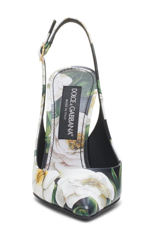 Dolce & Gabbana Printed Leather Slingback Pumps In Gardenia F.nero