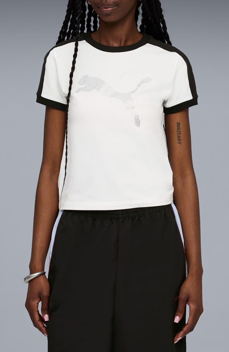 PUMA x Fenty Rhinestone Stretch Cotton Blend T-Shirt, Main, color, Puma White