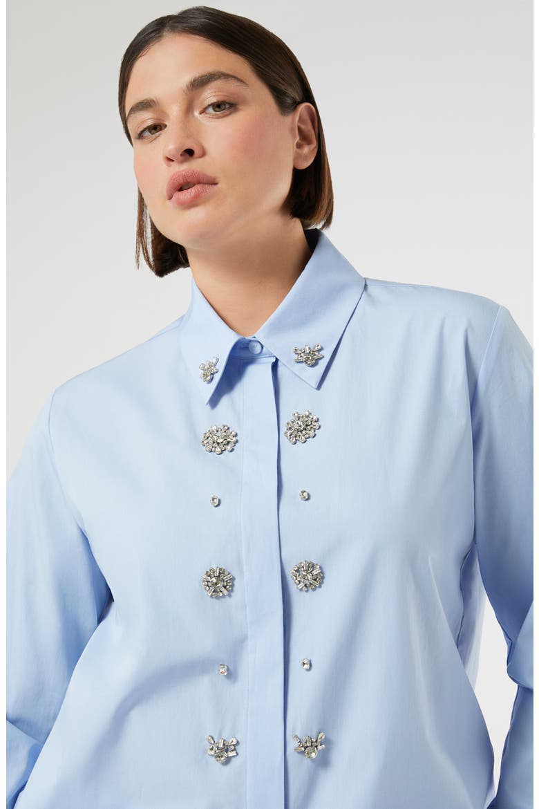 Embellished Cotton Button-Up Shirt, Alternate, color, SKY BLUE
