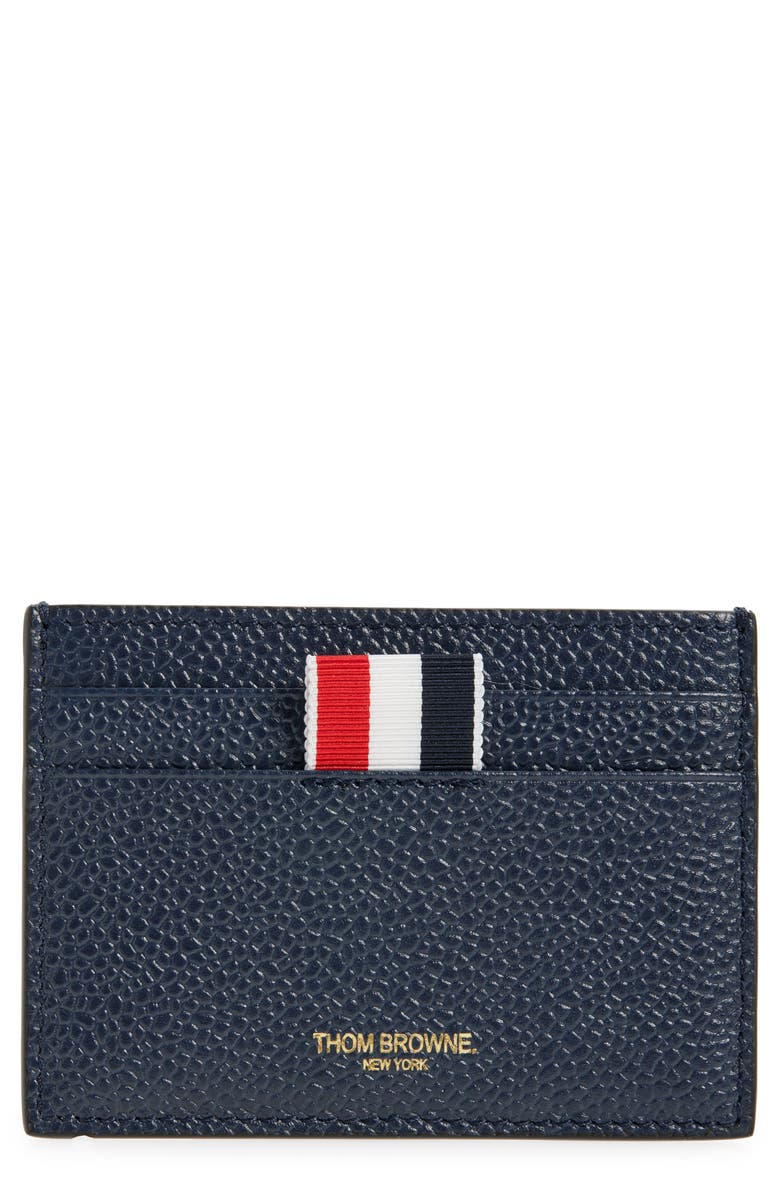 Thom Browne 4-Bar Leather Card Case, Main, color, Navy