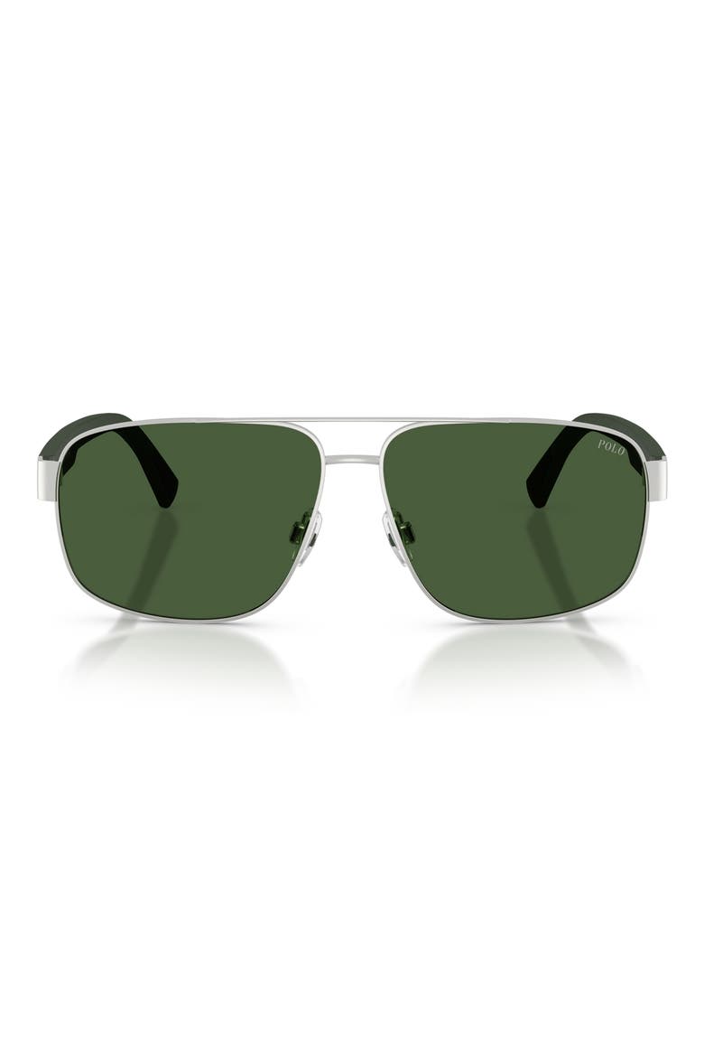 61mm Pilot Sunglasses, Main, color, SEMISHINY SILVER / DARK GREEN