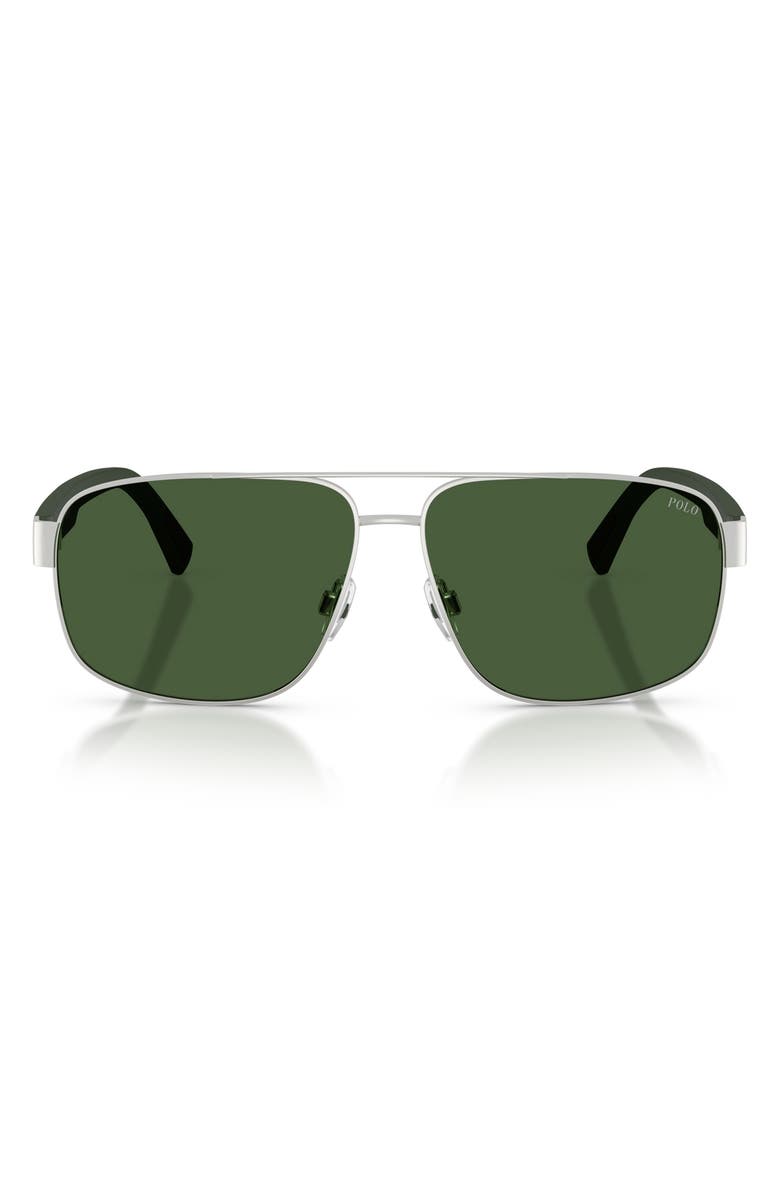 Polo Ralph Lauren 61mm Pilot Sunglasses, Main, color, Semishiny Silver / Dark Green