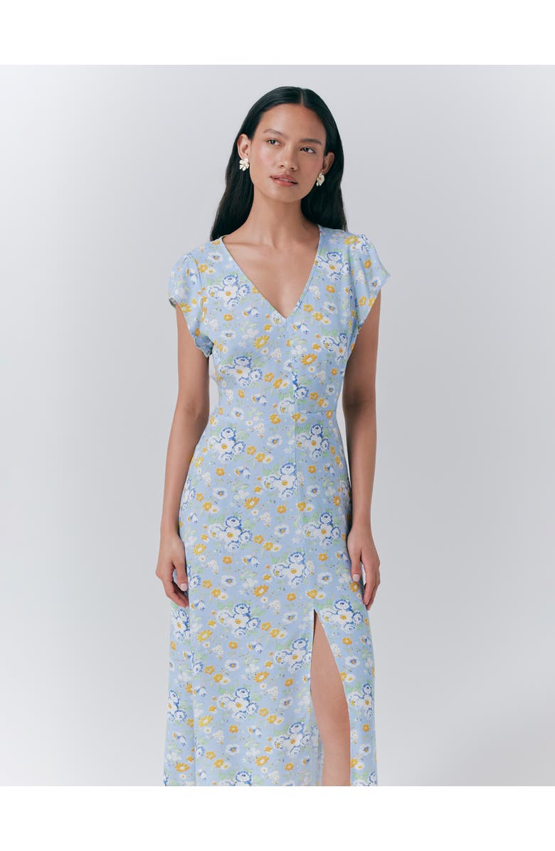 Ghost London Blair Crepe Floral Sleeveless Midi Dress, Alternate, color, Blue Country Flowers
