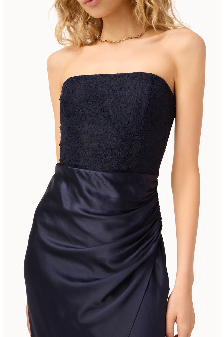Echo Strapless Mixed Media Dress, Alternate, color, NAVY