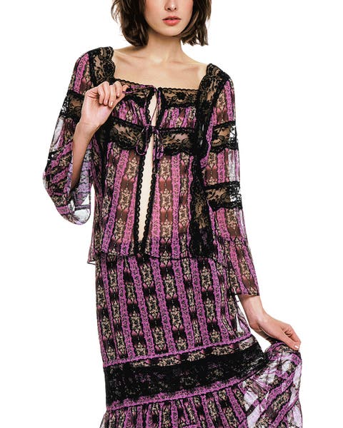 Cameo Stripe Print Tie Blouse