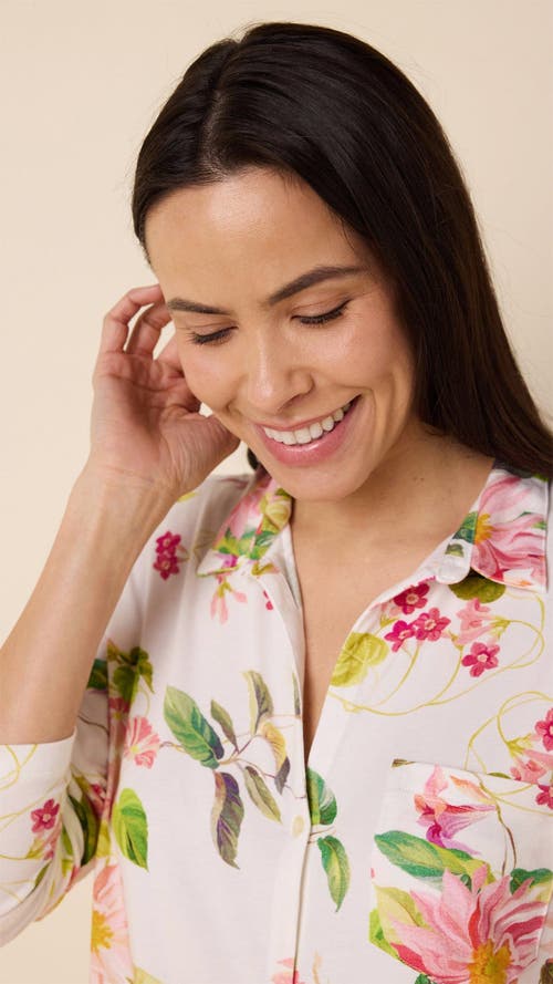 The Cat's Pajamas Pima Knit Night Shirt Floral In White
