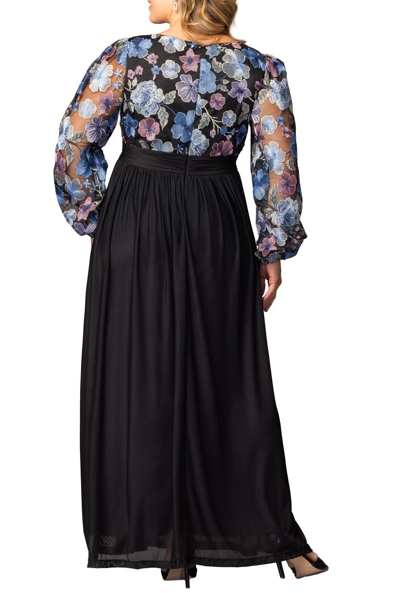 Floral Embroidered Long Sleeve Empire Waist Mesh Gown, Alternate, color, FLORAL FROLIC