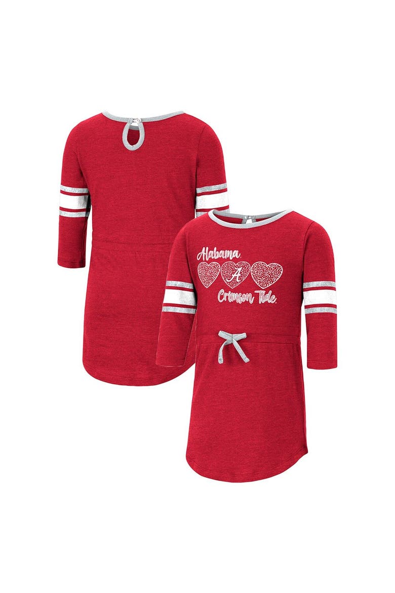 Girls Toddler Colosseum Heathered Crimson Alabama Crimson Tide Poppin Sleeve Stripe Dress, Main, color, Crimson