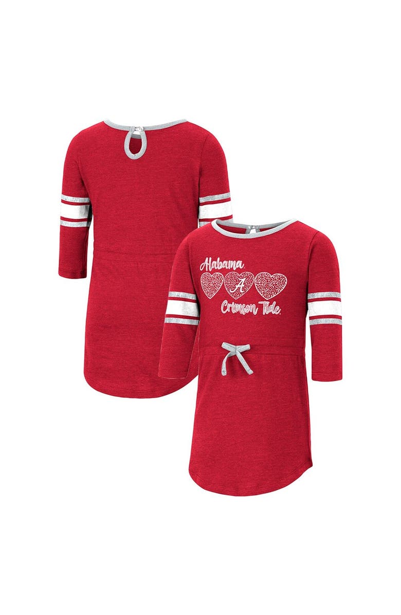 COLOSSEUM Girls Toddler Colosseum Heathered Crimson Alabama Crimson Tide Poppin Sleeve Stripe Dress, Main, color, Crimson