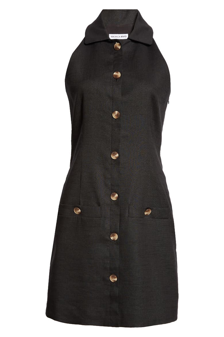 Roxanne Linen Blend Button-Up Minidress, Alternate, color, BLACK