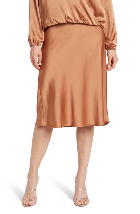 Solid Satin Midi Skirt