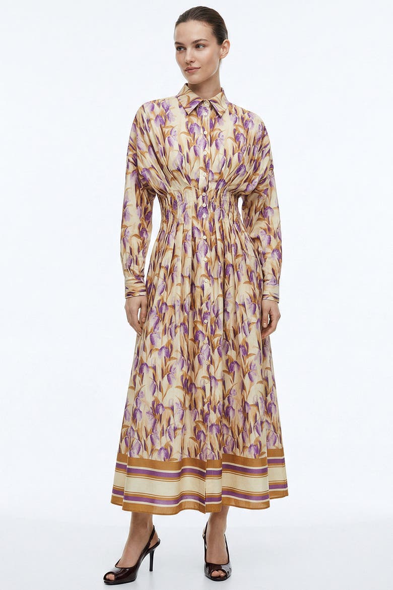 Delmare Fitted Midi Shirt Dress, Alternate, color, Multi Color