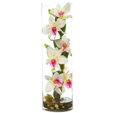 Cattleya Orchid Artificial Arrangement in Cylinder Vase