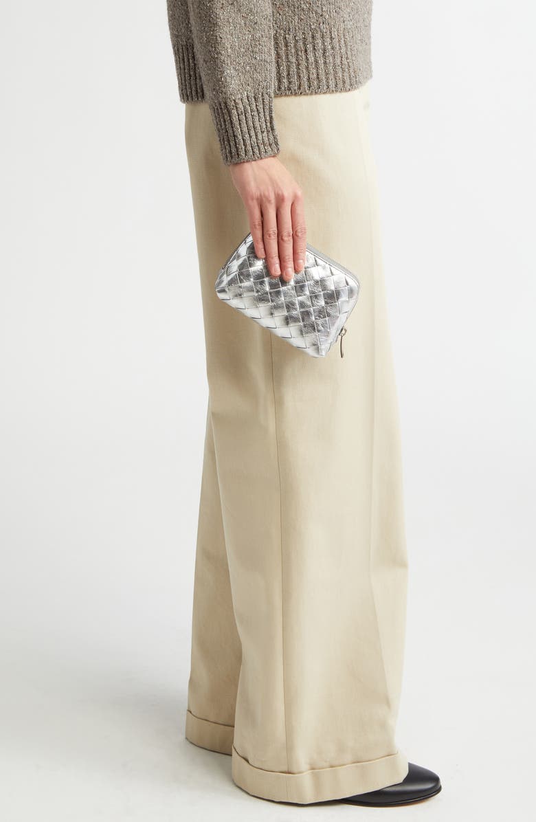 Bottega Veneta Intrecciato Metallic Leather Cosmetic Bag, Alternate, color, Silver- Silver