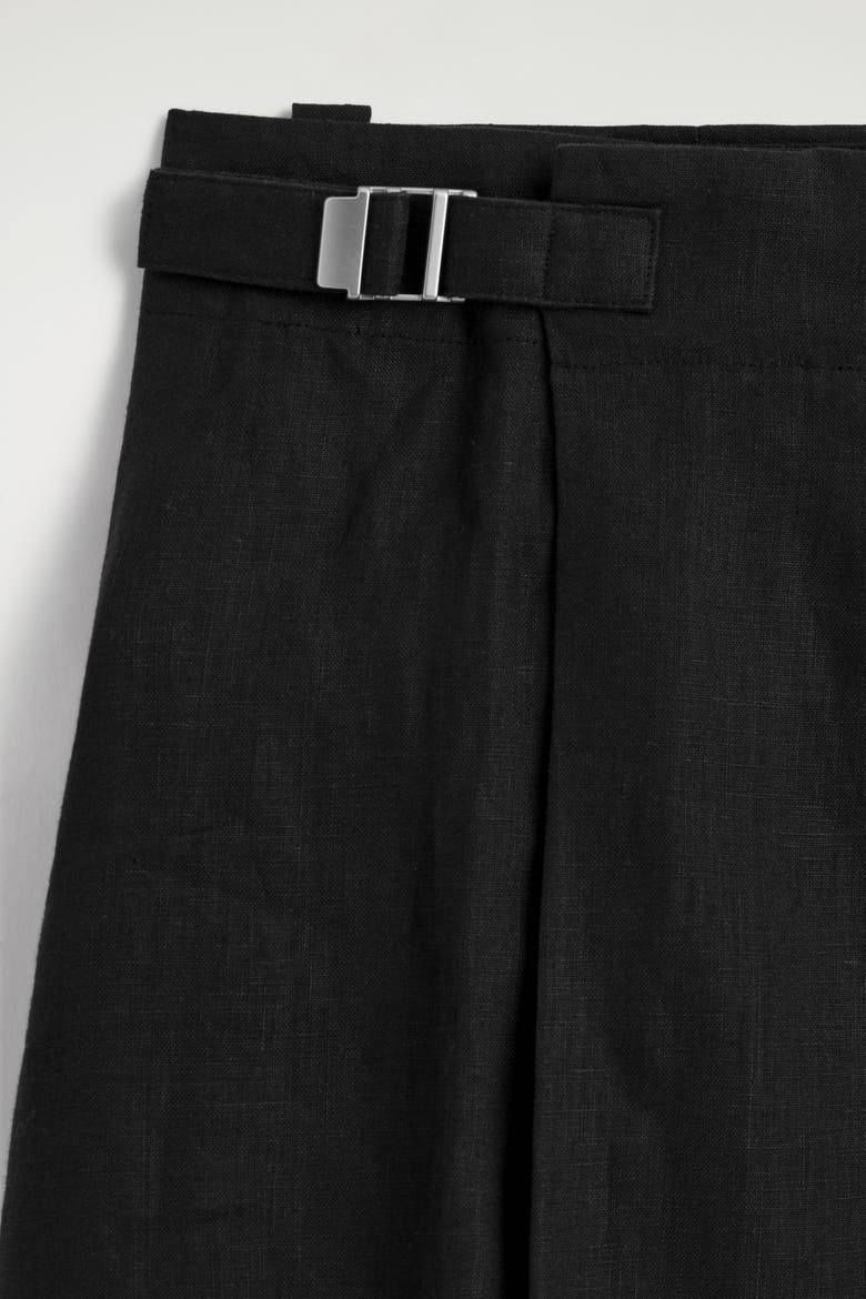 Pleated Belted Linen Shorts, Alternate, color, BLACK