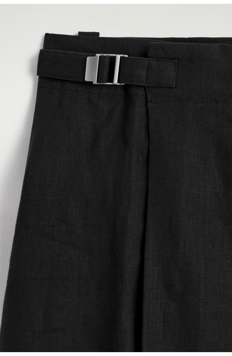 COS Pleated Belted Linen Shorts, Alternate, color, Black