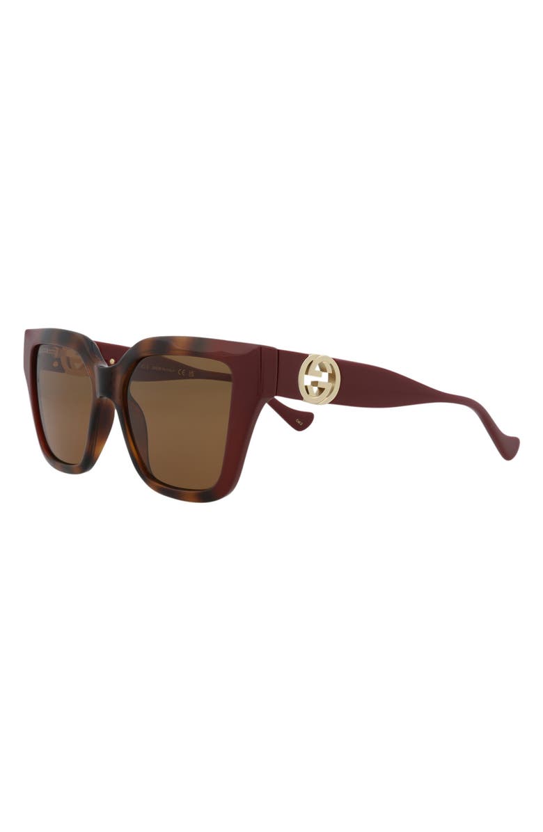 Gucci 54mm Rectangular Sunglasses, Alternate, color, Havana Burgundy Brown