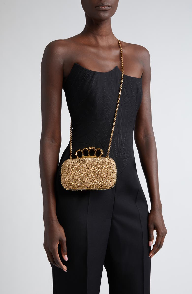 McQueen Skull Crystal Embellished Knuckle Clutch, Alternate, color,