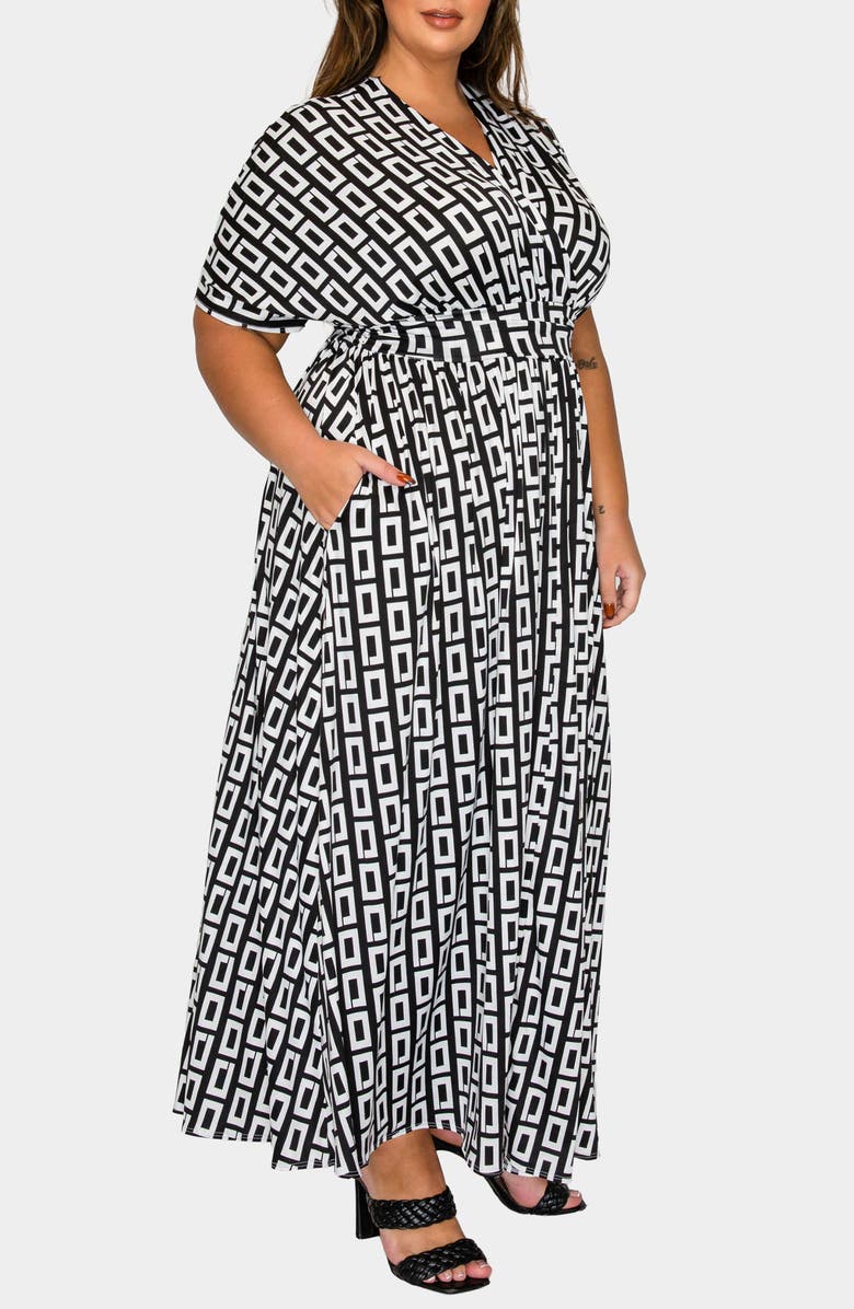 L I V D Bellano Geometric Print Empire Maxi Dress, Alternate, color, Black Ivory