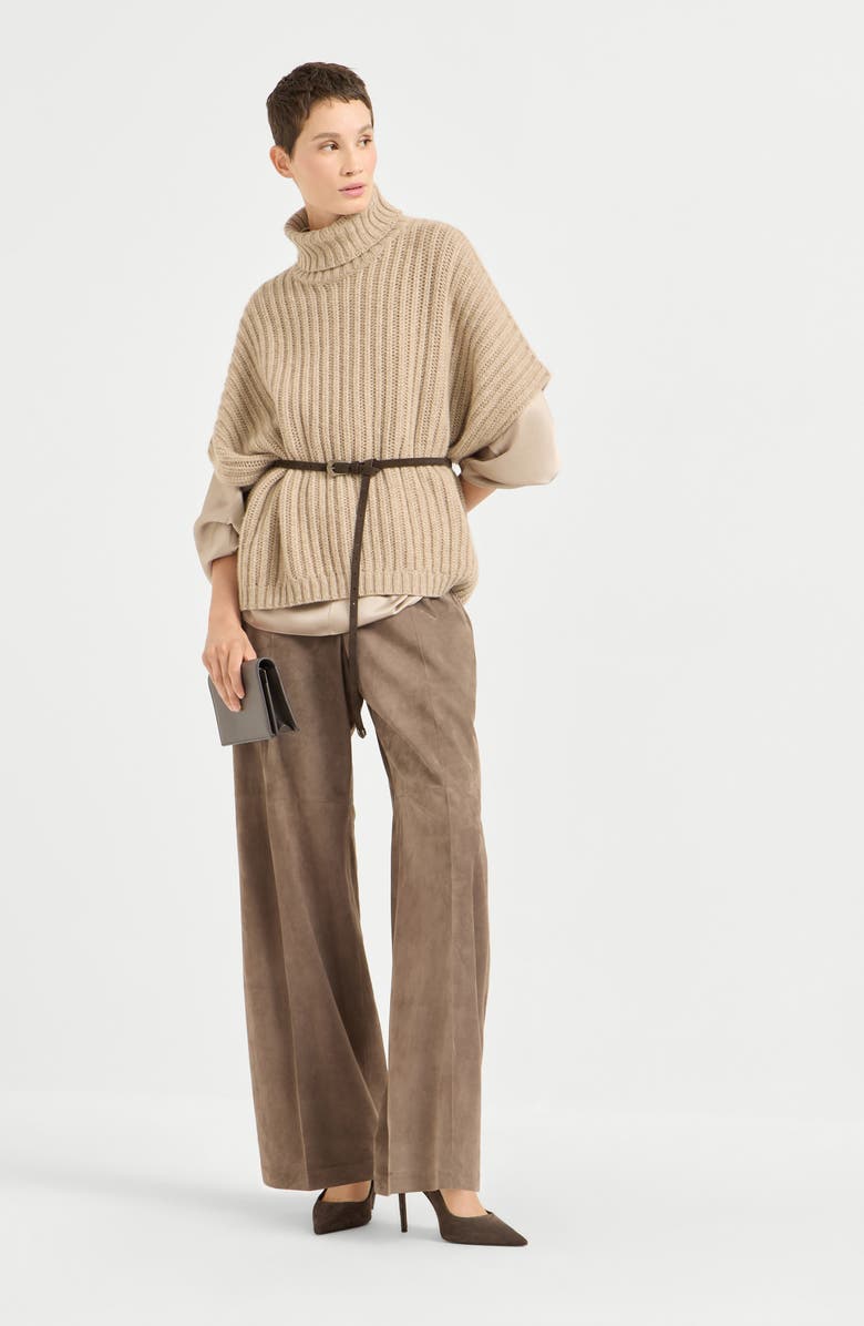 Brunello Cucinelli Poncho-style sweater, Alternate, color, Biscuit