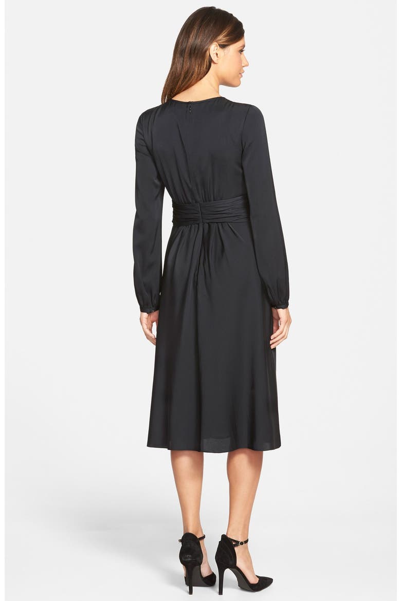 Keyhole Neck Ruched Waist Dress, Alternate, color, BLACK