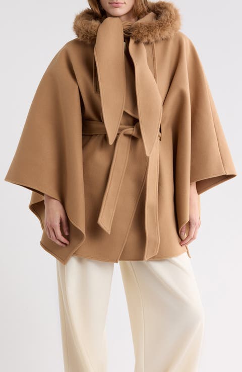 Faux Fur Pom-Pom Hooded Cape