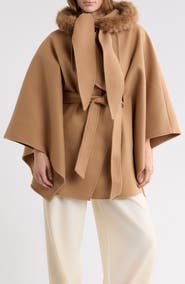 La Fiorentina Faux Fur Pom-Pom Hooded Cape