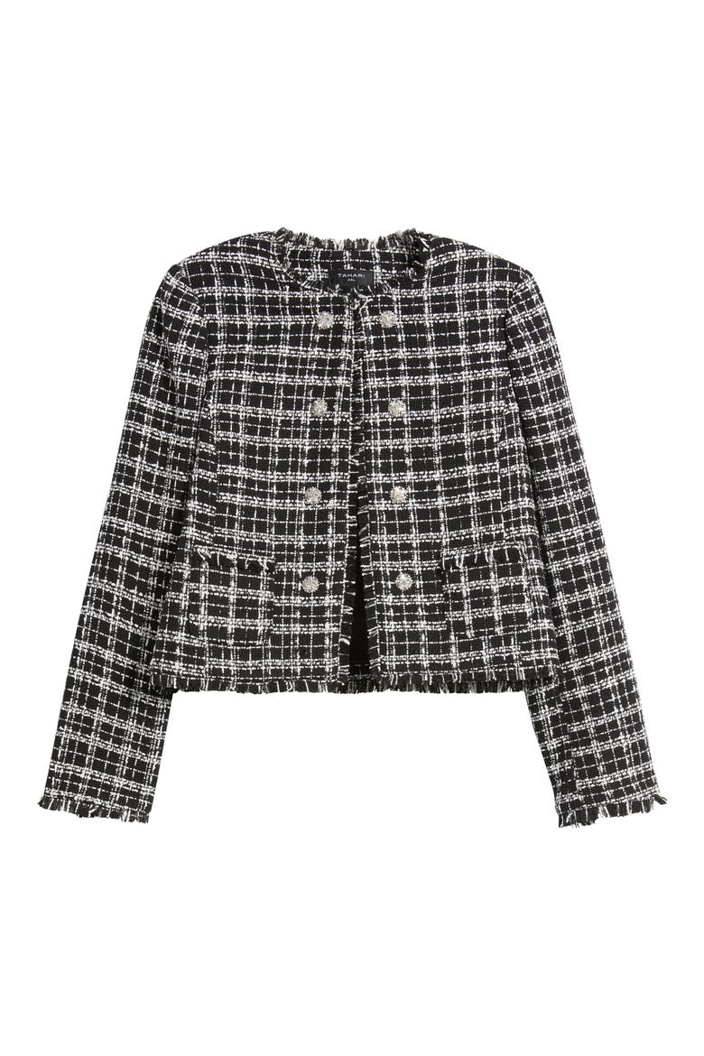 Bouclé Crop Jacket, Alternate, color, BLACK IVOR