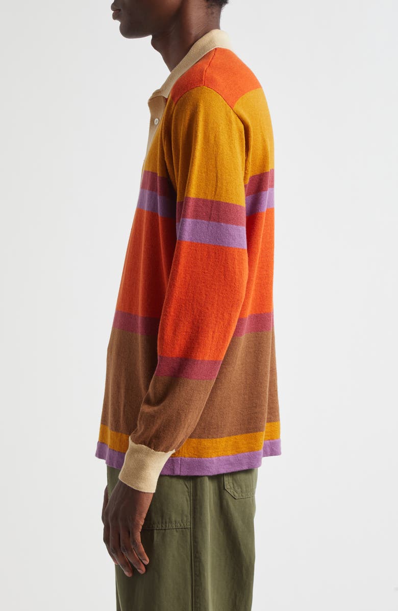 Drake's Linen & Cotton Rugby Shirt, Alternate, color, Orange/ Brown/ Purple