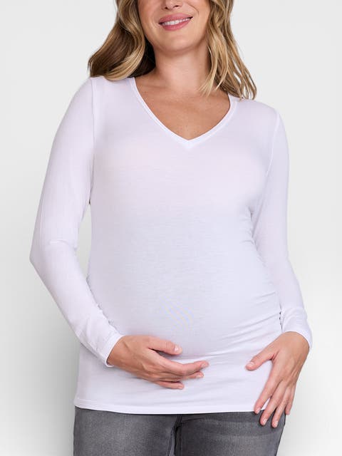 V-Neck Side-Ruched Maternity Long Sleeve Tee