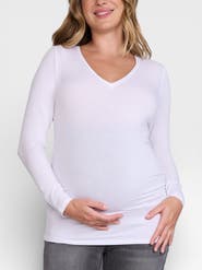 MOTHERHOOD MATERNITY V-Neck Side-Ruched Maternity Long Sleeve Tee