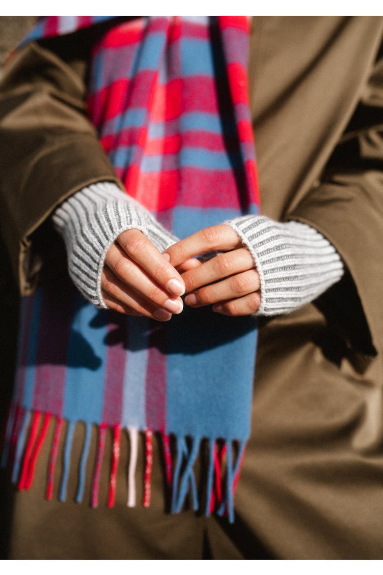 Cashmere & Merino Ribbed Two-Tone Wrist Warmers, Alternate, color, Charcoal Two-Tone