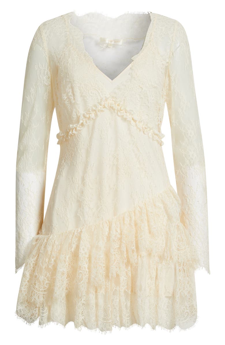 LoveShackFancy Seelie Eyelash Lace Long Sleeve Minidress, Alternate, color, Ivory