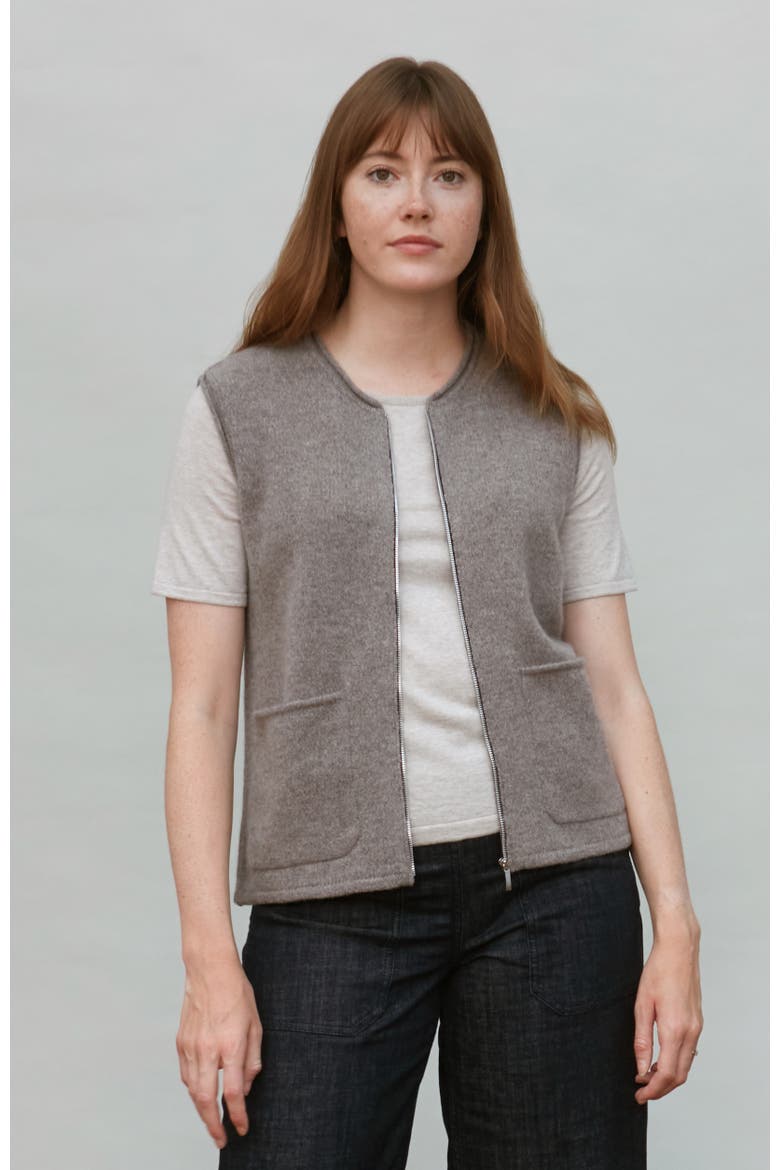 Lambswool Zip Neck Knitted Gilet, Main, color, Vole