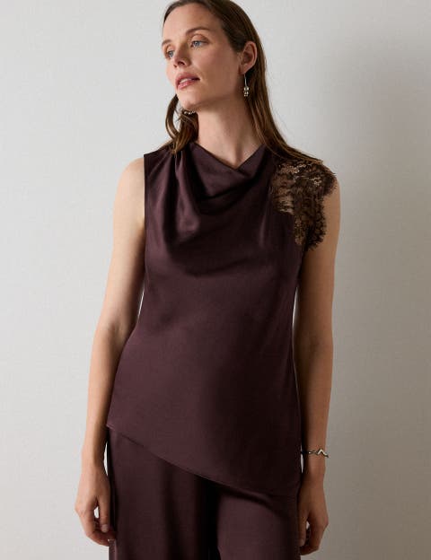 Lace Asymmetric Satin Sleeveless Top