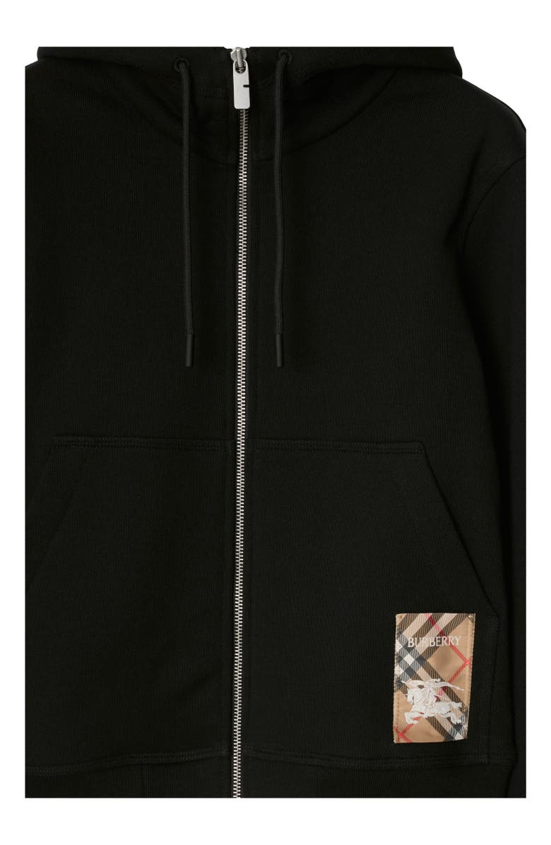 Burberry Check Label Cotton Zip Hoodie, Alternate, color, Black