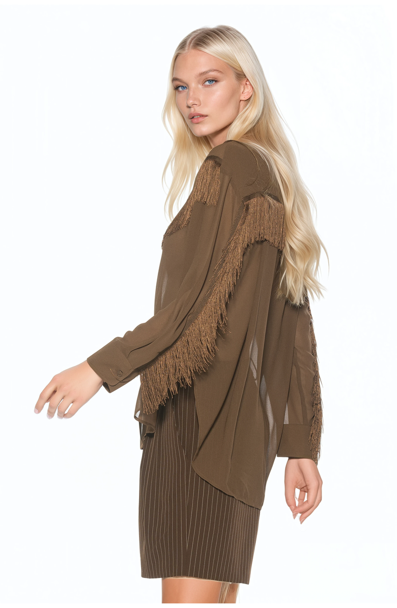 Alexia Admor Kairos Oversized Fringe Shirt, Alternate, color, Brown